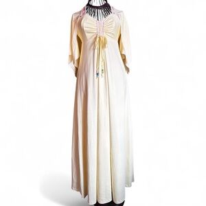 70s Butter Yellow Maxi Dress Whimsical Boho Cottagecore Womens XS